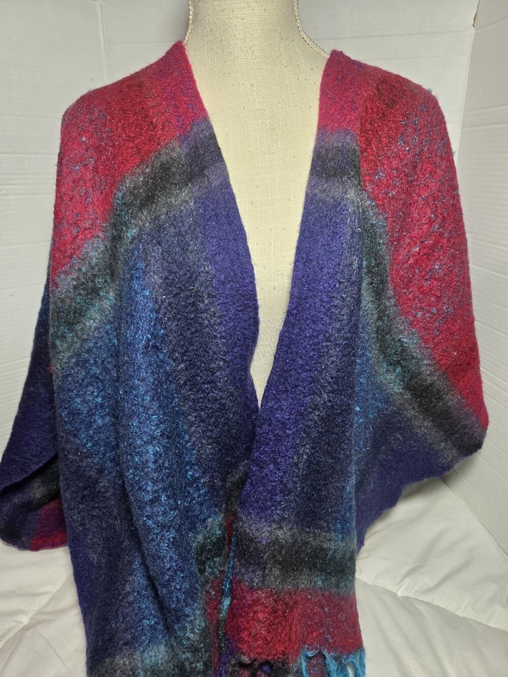 Suzette Mohair Pile Shawl Wrap Scarf Grandma Artsy winter Artowear Vtg